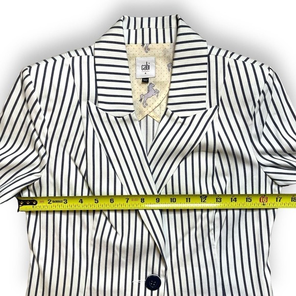 Cabi Women’s Blazer Jacket 3/4 Bell Sleeve Navy White Stripe Size 4 Horses Derby - Picture 9 of 12